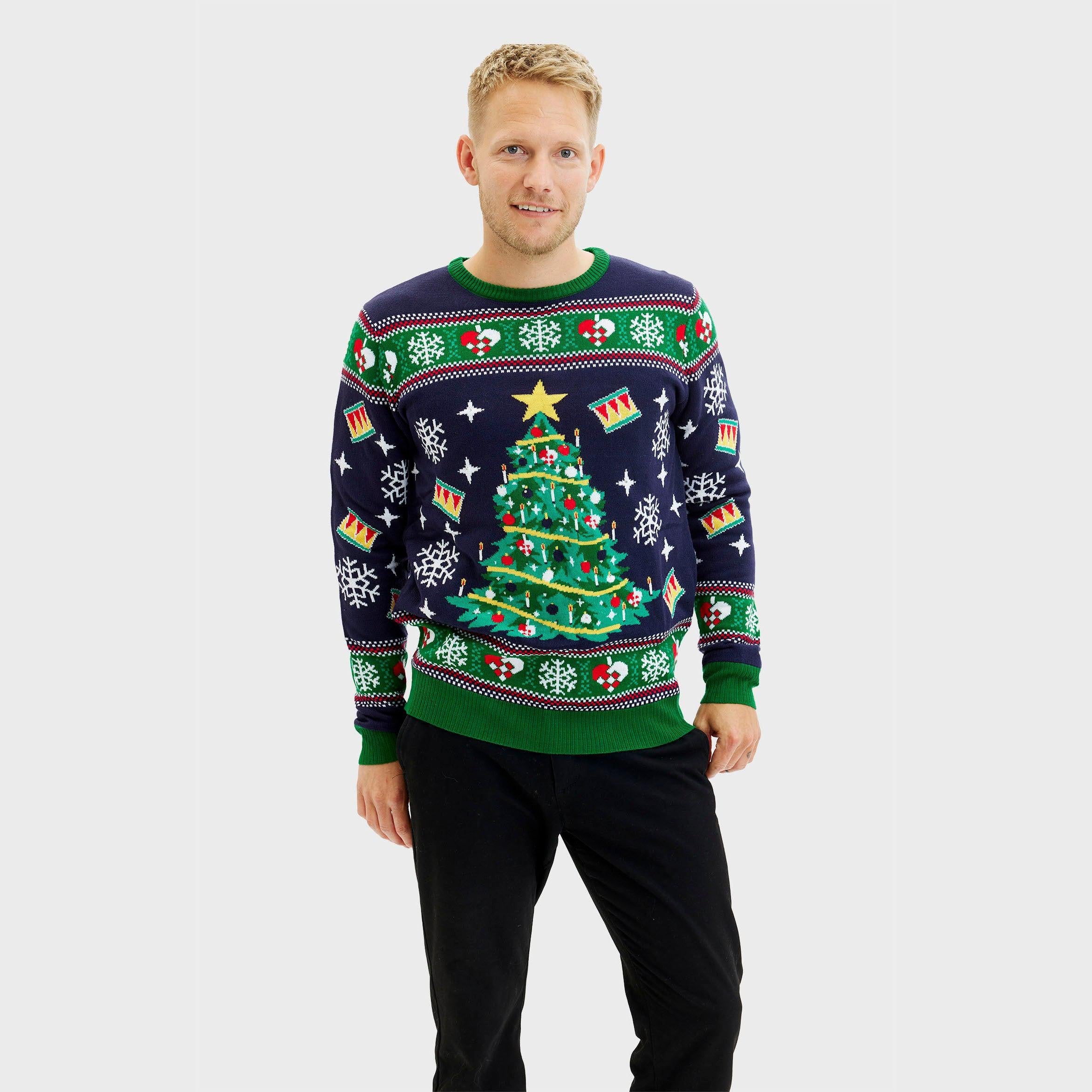 Weihnachtspulli Mit Weihnachtsbaum LED Navy - Damen