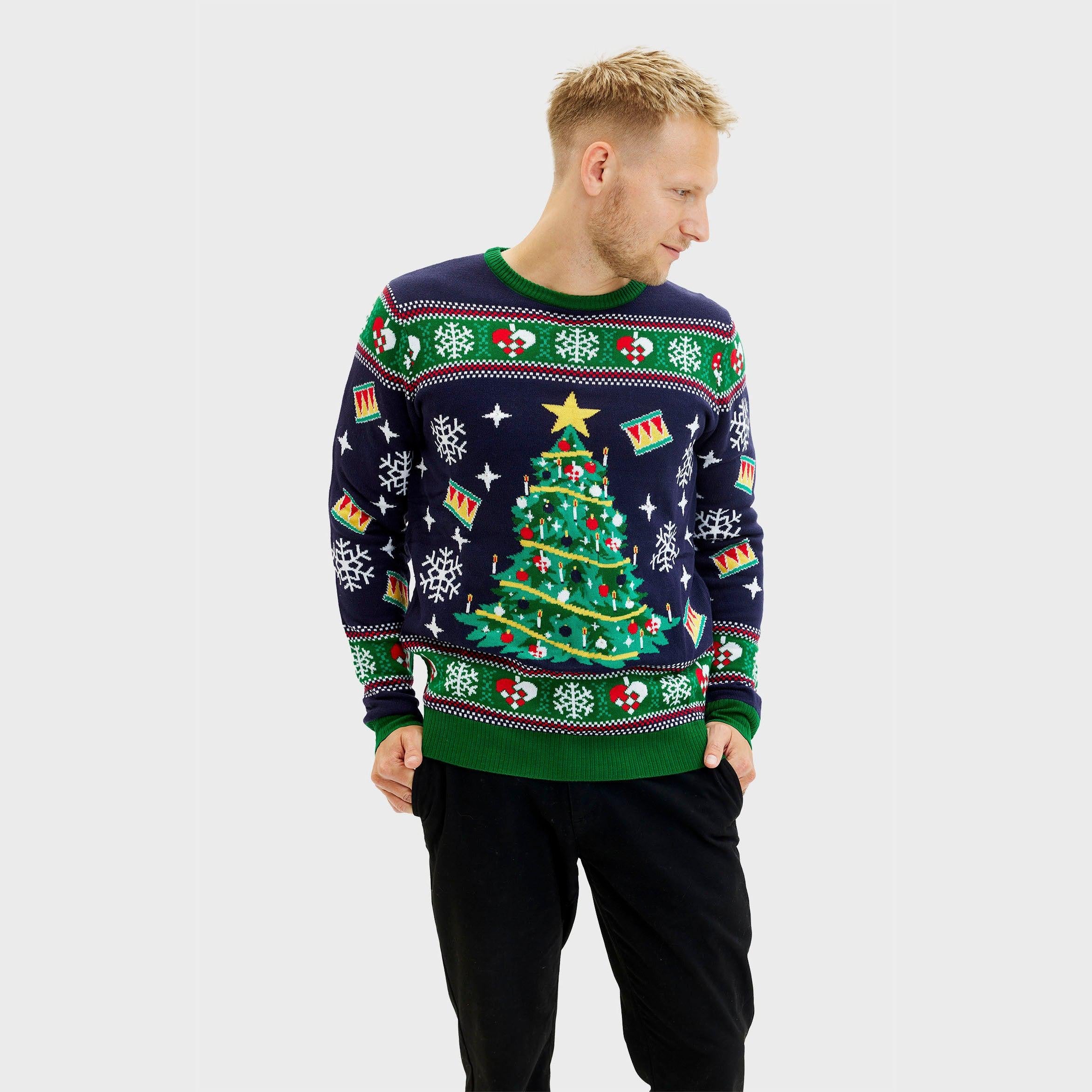 Weihnachtspulli Mit Weihnachtsbaum LED Navy - Damen