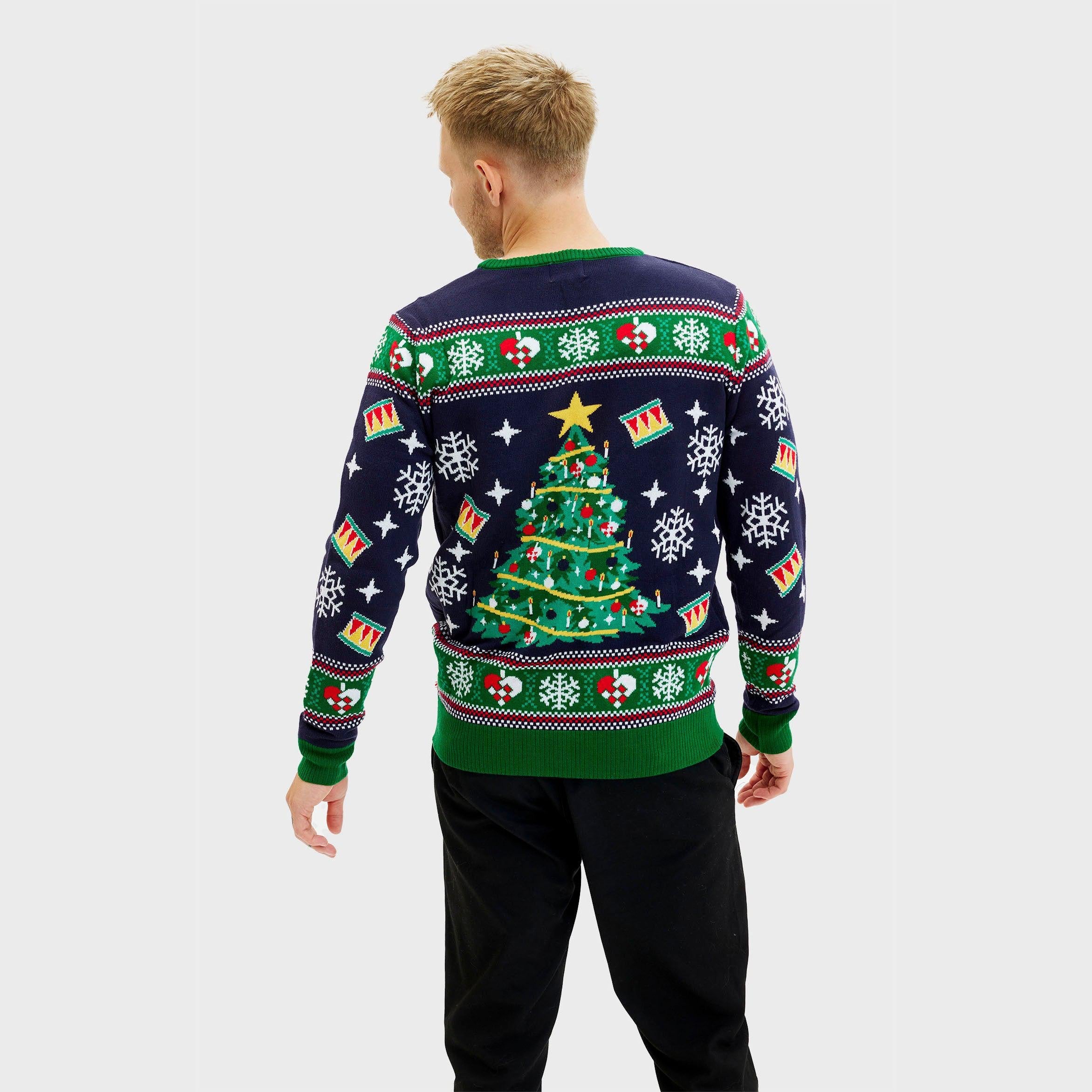 Weihnachtspulli Mit Weihnachtsbaum LED Navy - Damen