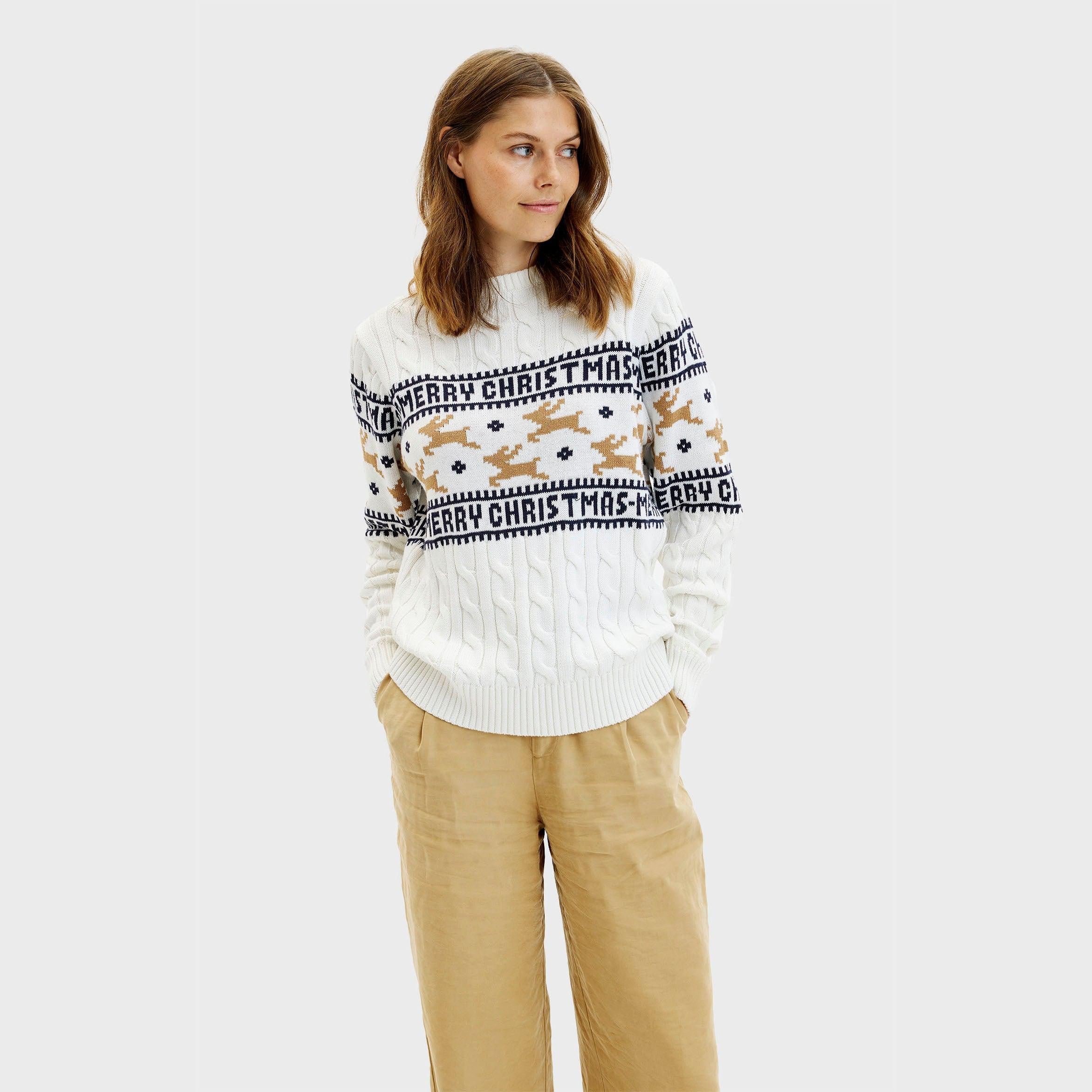 Der Elegante Weihnachtspullover Weiß - Damen.